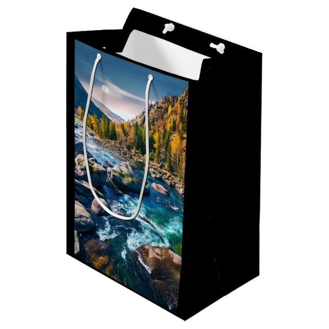 River and Mountains Scenic Photo Medium Gift Bag (Front Angled)