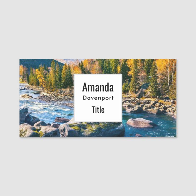 River and Mountains Scenic Photo Name Tag (Front)