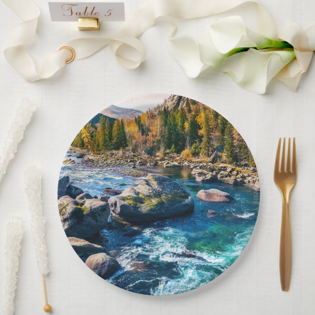 River and Mountains Scenic Photo Paper Plate (Wedding)