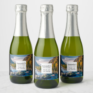 River and Mountains Scenic Photo Party Thank You Sparkling Wine Label