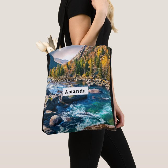 River and Mountains Scenic Photo Tote Bag (Close Up)