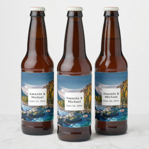 River and Mountains Scenic Photo Wedding Beer Bottle Label
