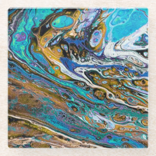 River Beach, water and stones abstract  Glass Coaster