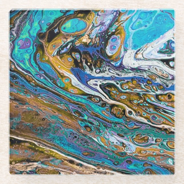 River Beach, water and stones abstract  Glass Coaster (Front)