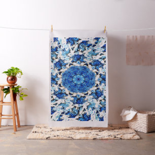 River blue white black mandala abstract fabric