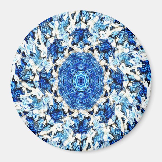 River blue white black mandala abstract magnet (Front)