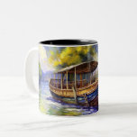 River Boat art Two-Tone Coffee Mug<br><div class="desc">Colourful artwork of a riverboat in a Money style for your enjoyment.
#monet #claudemonet #river #boat #colourful #art #painting #sketch #mug #cup #drink</div>