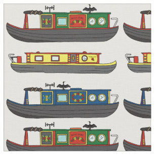 River Boats and Narrowboats Fun Boating Patterned Fabric