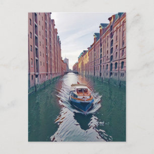 River cruise boat, Hamburg Postcard