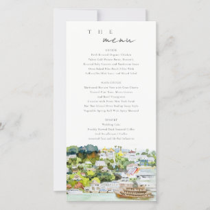 River Cruise Country Landscape Wedding Menu Card