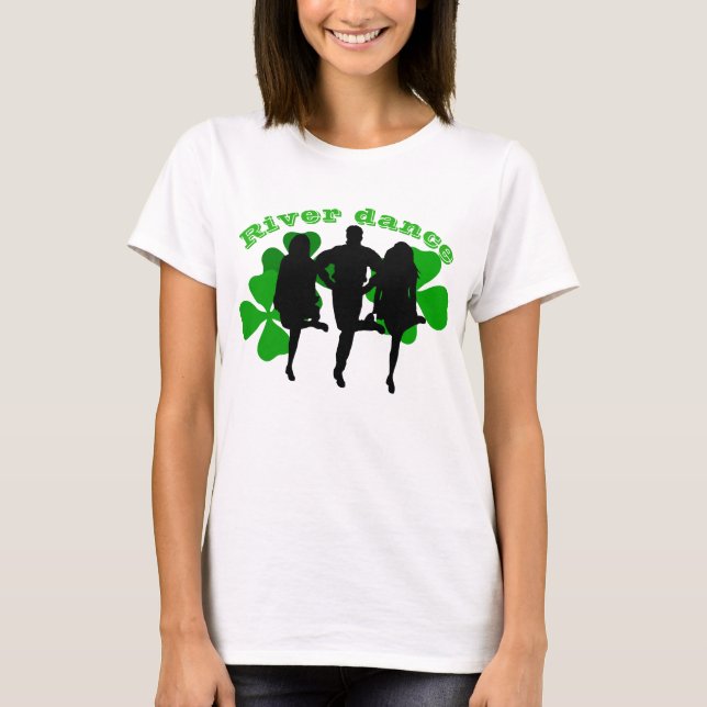 River dance , Irish dancers Green clover/shamrock T-Shirt (Front)