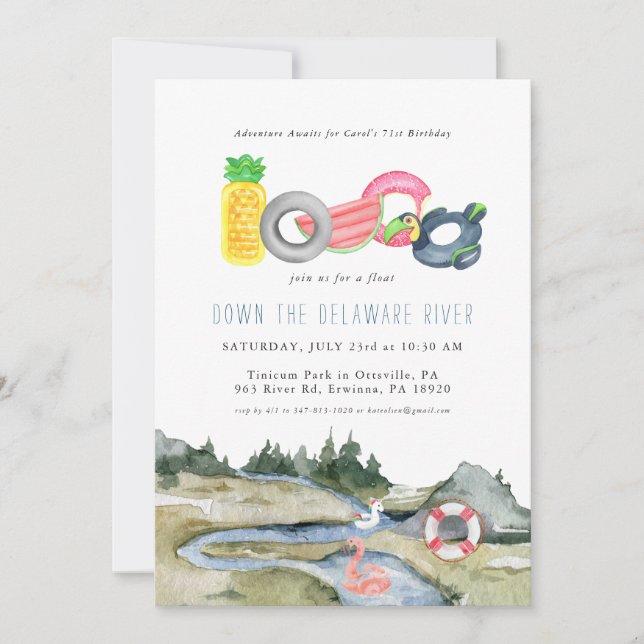 River Floating Tubing Party | Watercolor Floaties Invitation (Front)