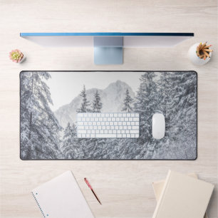 River flowin through snowy winter forest Mojstrana Desk Mat