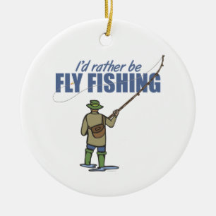 River Fly Fishing in Waders Ceramic Tree Decoration