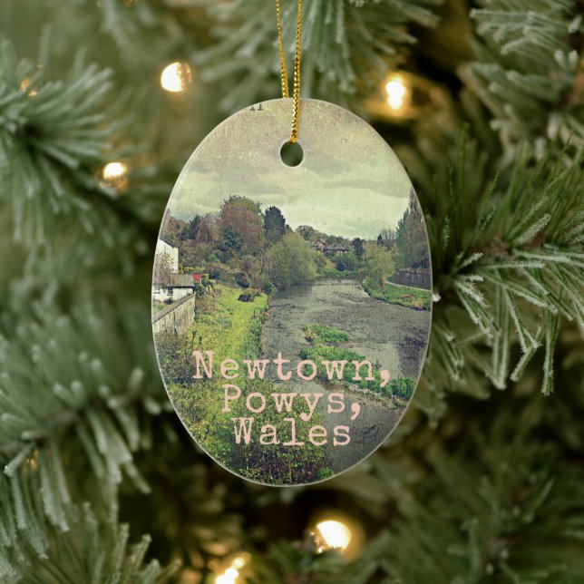 River Hafren in Newtown, Powys, Wales Ceramic Tree Decoration (Tree)