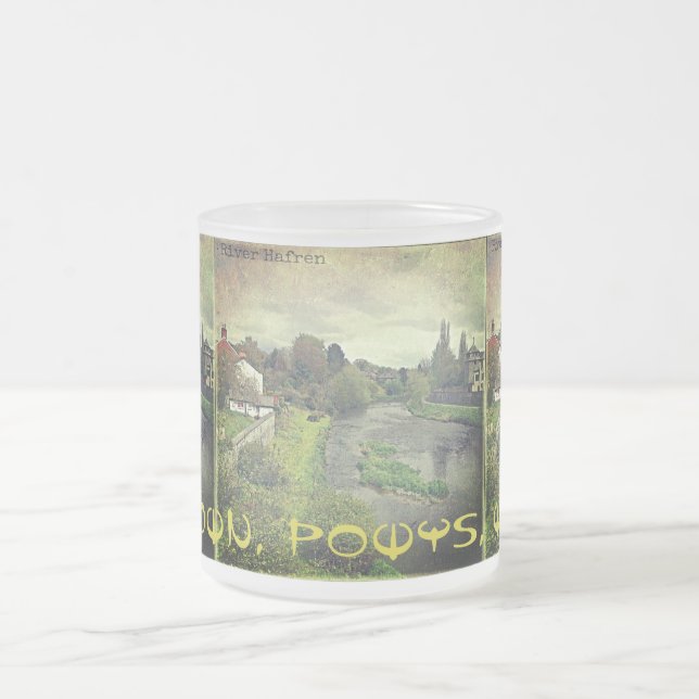 River Hafren in Newtown, Powys, Wales Frosted Glass Coffee Mug (Center)