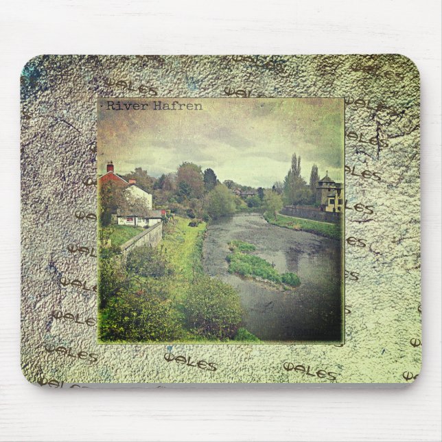 River Hafren in Newtown, Powys, Wales Mouse Mat (Front)