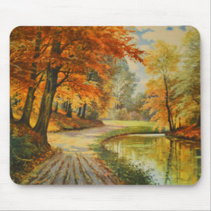 River in woodland in autumn mouse mat