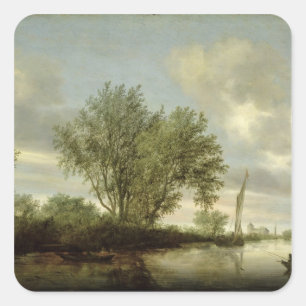 River Landscape, 1645 Square Sticker