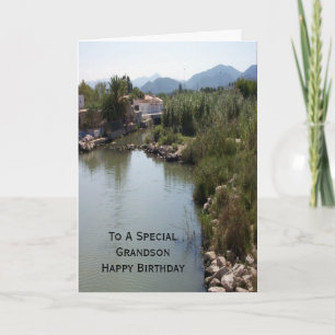 River Landscape Personalised Grandson Birthday Card