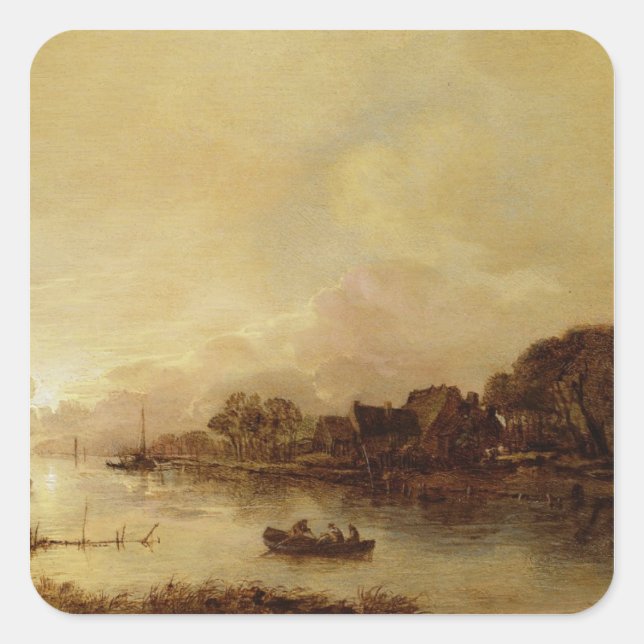 River landscape square sticker (Front)