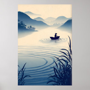 River Landscape Wall Art Minimalist Boat and