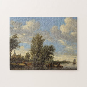 River Landscape with Ferry, 1649 (oil on canvas) Jigsaw Puzzle