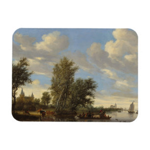 River Landscape with Ferry, 1649 (oil on canvas) Magnet