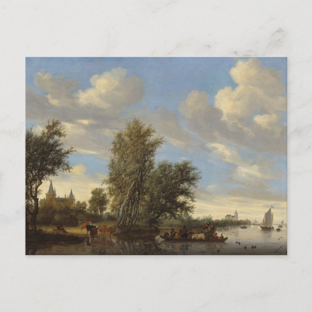 River Landscape with Ferry, 1649 (oil on canvas) Postcard (Front)