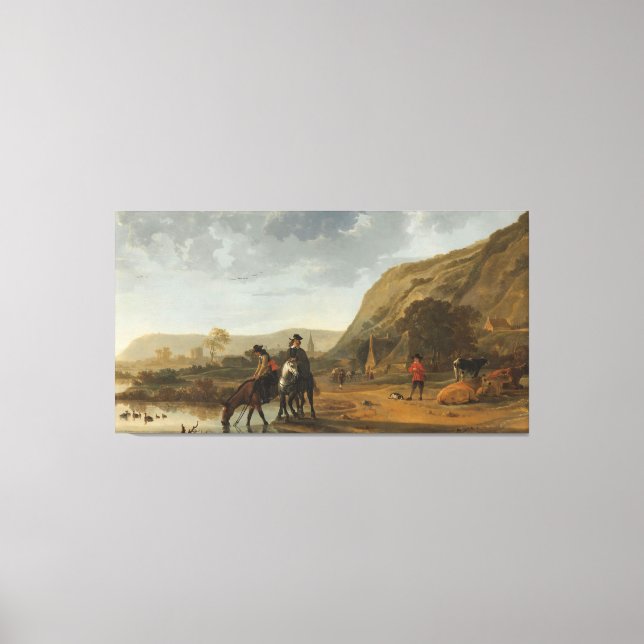 River Landscape with Riders, Aelbert Cuyp, Canvas Print (Front)