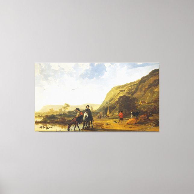 River landscape with riders Aelbert Cuyp   Canvas Print (Front)