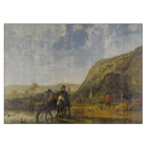 River landscape with riders, Aelbert Cuyp Cutting Board