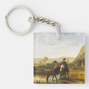 River landscape with riders Aelbert Cuyp Key Ring
