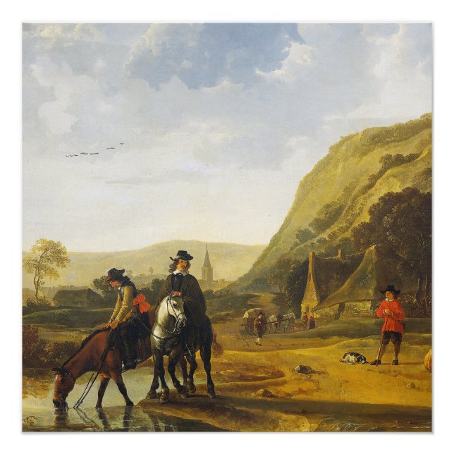 River landscape with riders Aelbert Cuyp  Poster (Front)