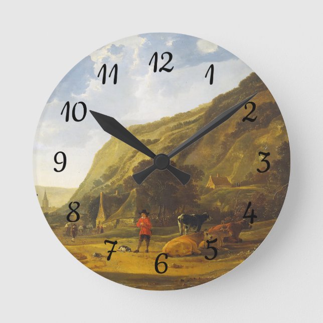 River landscape with riders Aelbert Cuyp   Round Clock (Front)