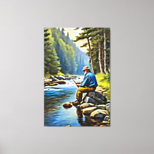 *~* River Man Fishing Stream Nature  AP49  Canvas Print