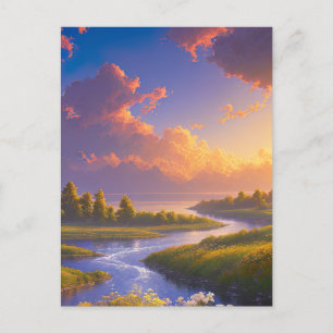 River Merges with the Serene Lake Postcard
