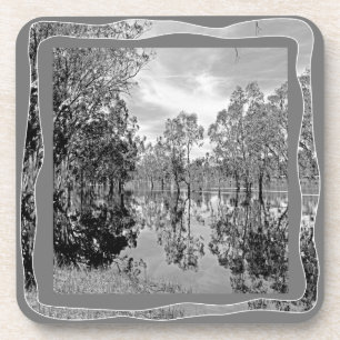 River Murray Black White Photo Gum Tree Reflection Coaster