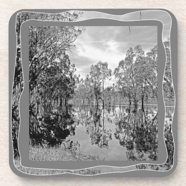 River Murray Black White Photo Gum Tree Reflection Coaster (Front)