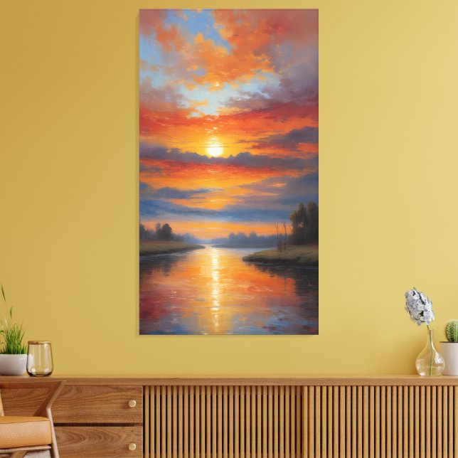 River of Fire: Serene Sunset Reflections Canvas Print (Insitu(LivingRoom))