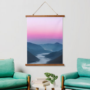 River of fog flowing through mountains at sunrise hanging tapestry
