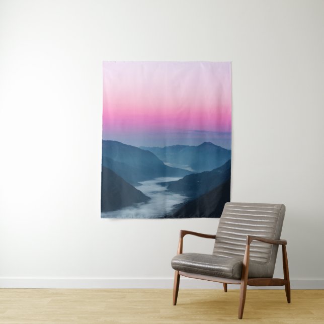 River of fog flowing through mountains at sunrise tapestry (In Situ)