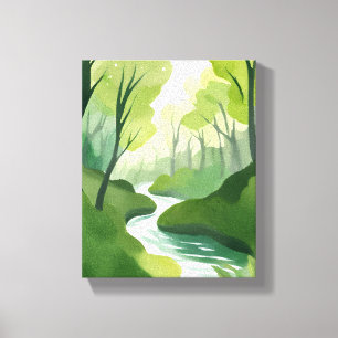 River of Green   Forest Watercolor Painting Canvas Print