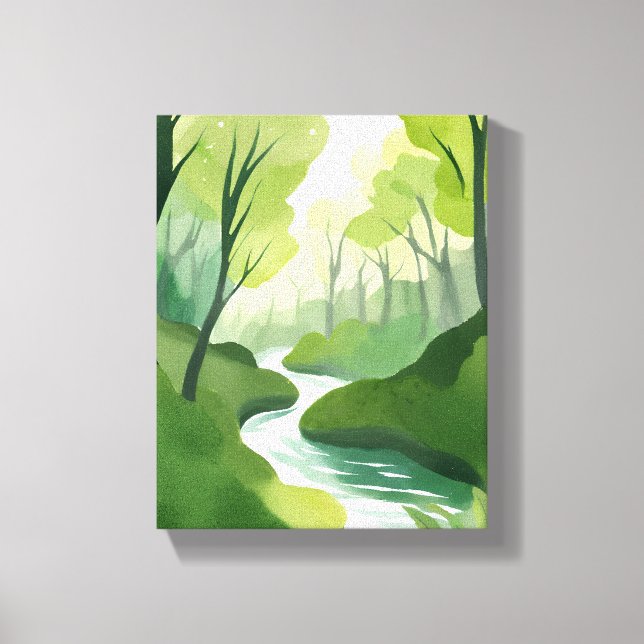 River of Green | Forest Watercolor Painting Canvas Print (Front)