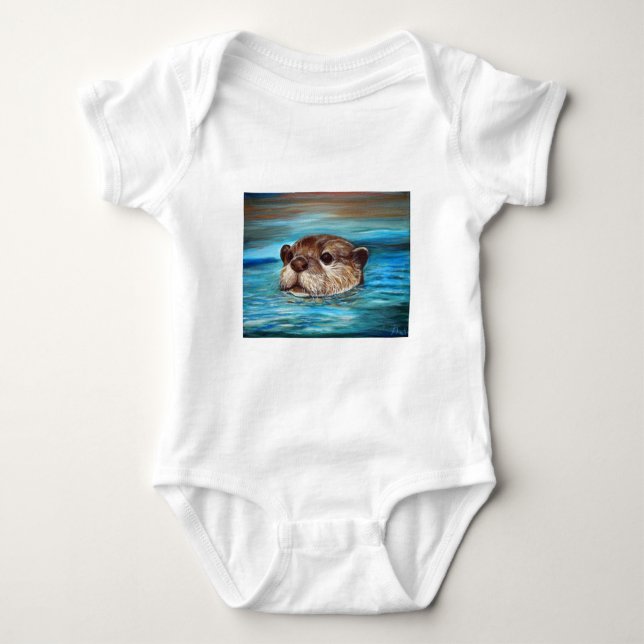 River Otter Painting Baby Bodysuit (Front)