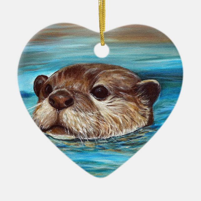 River Otter Painting Ceramic Tree Decoration (Front)