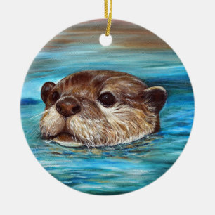 River Otter Painting Ceramic Tree Decoration