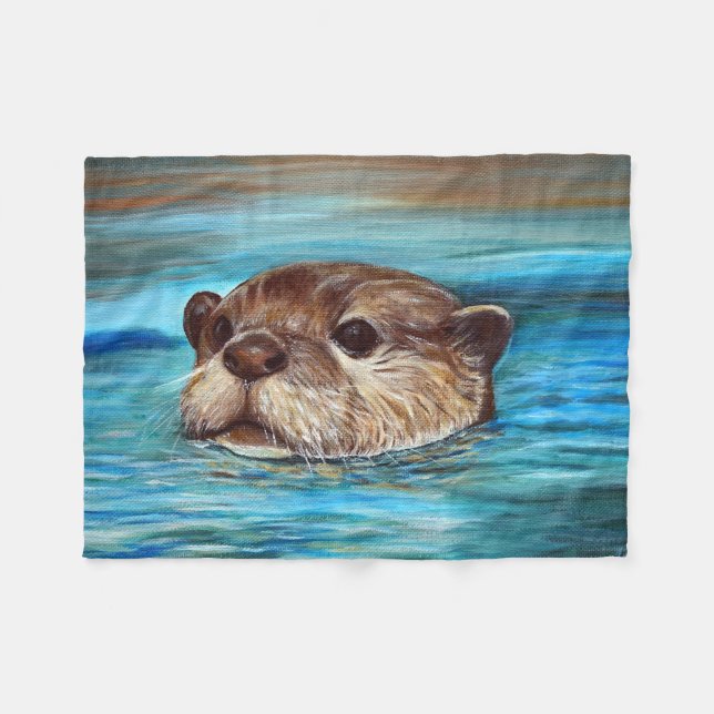 River Otter Painting Fleece Blanket (Front (Horizontal))