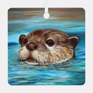 River Otter Painting Metal Tree Decoration