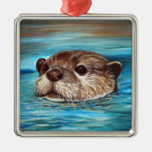 River Otter Painting Metal Tree Decoration